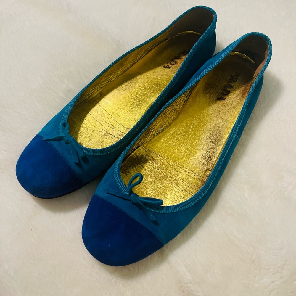 💐PRADA VERO CUOIO SUEDE RARE TEAL/ ROYAL BALLERINA 🩰